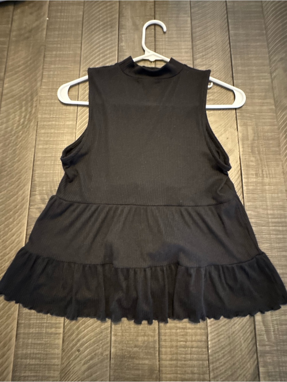 Altar’d State Women's Black Sleeveless Peplum Tank with Mock Neck